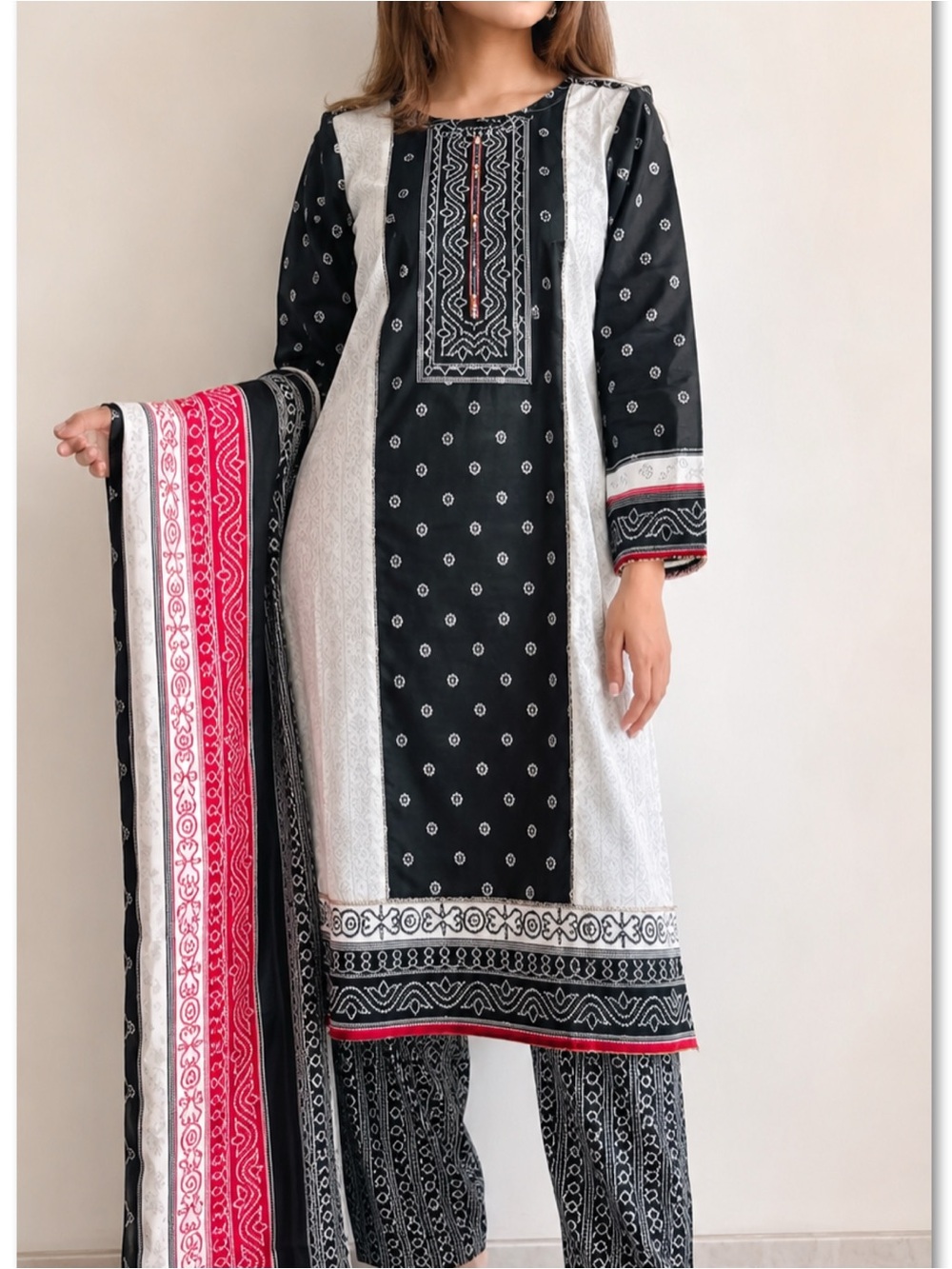 3pc Patterned Lawn Shalwar Kameez